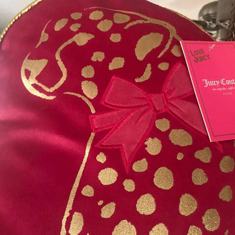 NWT Juicy Couture Hot Pink & Gold Leopard Heart Accent Pillow